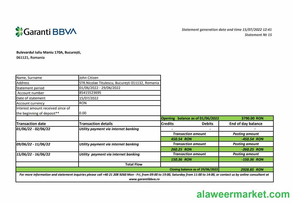 Romania Garanti BBVA bank statement xls